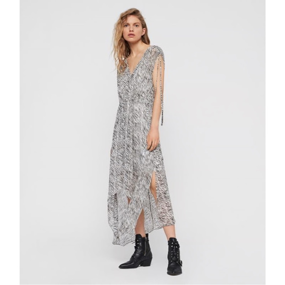 All Saints Monochrome High Low Dress